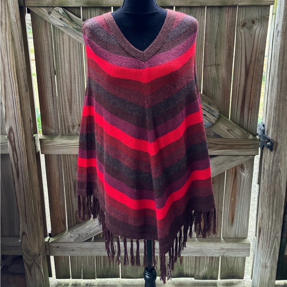 Novica Alpaca Wool Blend Striped Fringed Poncho